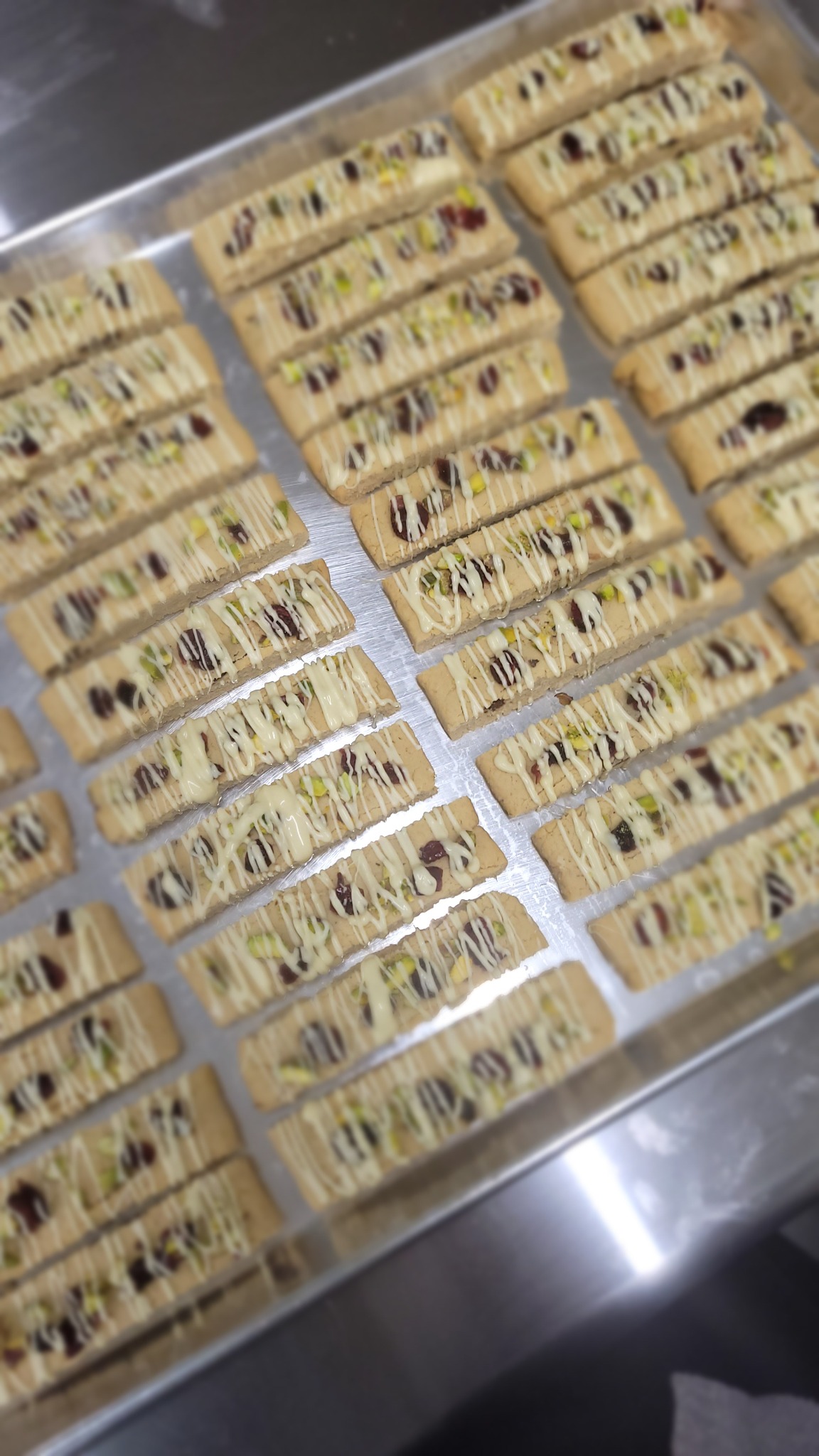Biscotti on a commercial baking tray